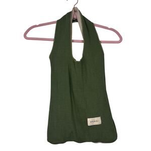 DONNI Two Tone Waffle Knit Tote Bag Olive Green Beige Textured Shoulder Bag